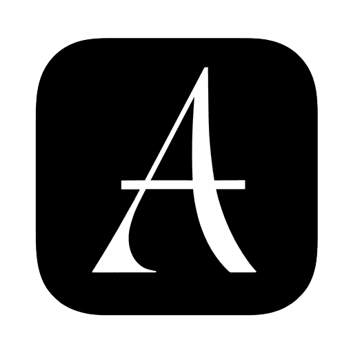 The AutoClip app icon, a white serif A on a black rounded square