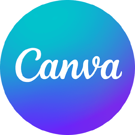 The Canva logo, the word Canva on a blue and purple circle