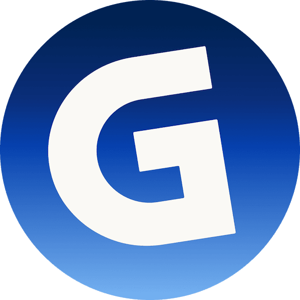 The Gamma logo, a white G on a blue circle