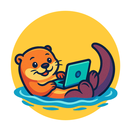 The Happy logo, an otter typing on a laptop