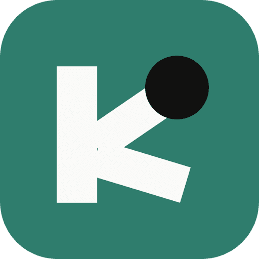 The Kensaku logo, a white K with a black dot on green
