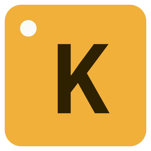 The Kept app icon, a dark K on an amber tag