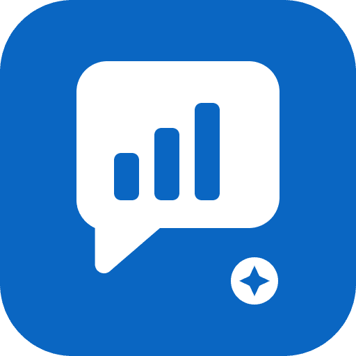 The linkedin-skills icon, a white speech bubble with rising bars on blue