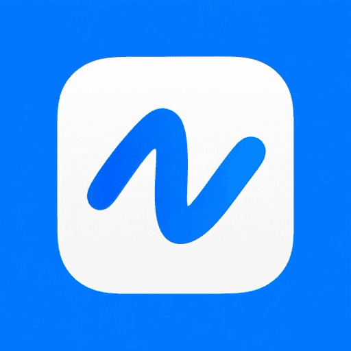 The nanoMuse app icon, a blue brush-stroke letter N on a white tile