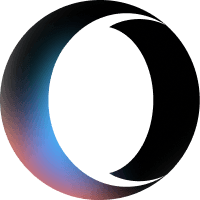 The Opera Neon logo, a black O with a blue and red glow