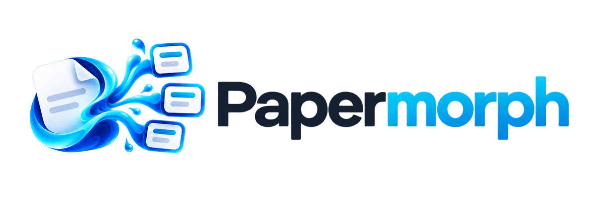 The Papermorph logo, a page turning into cards beside the word Papermorph