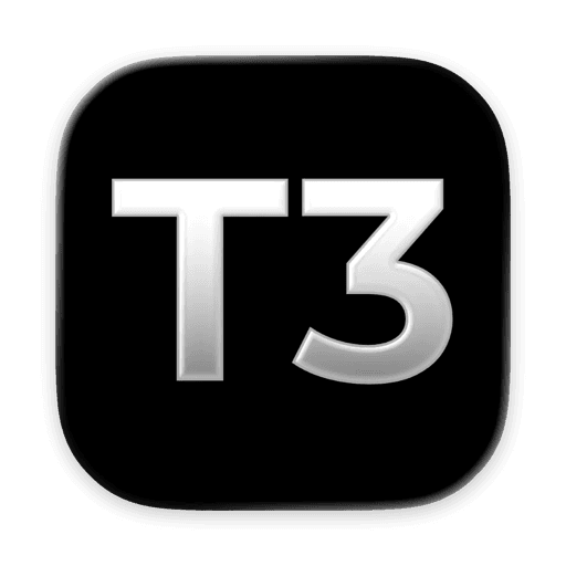 The T3 Code app icon, a white T3 on a black rounded square