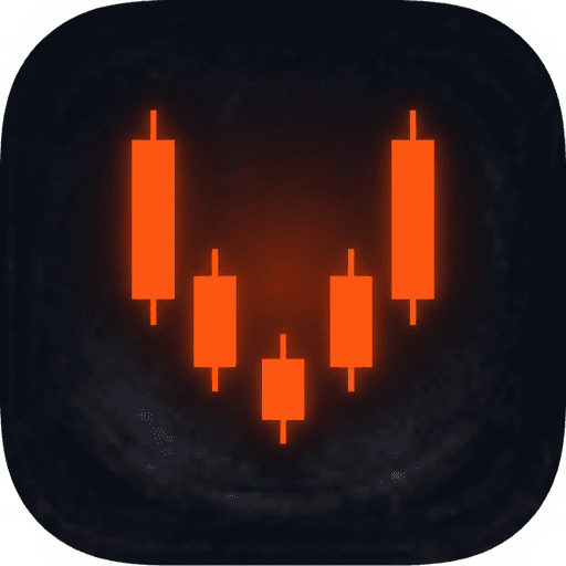 The Vibe Research app icon, orange candlesticks forming a V on a dark tile