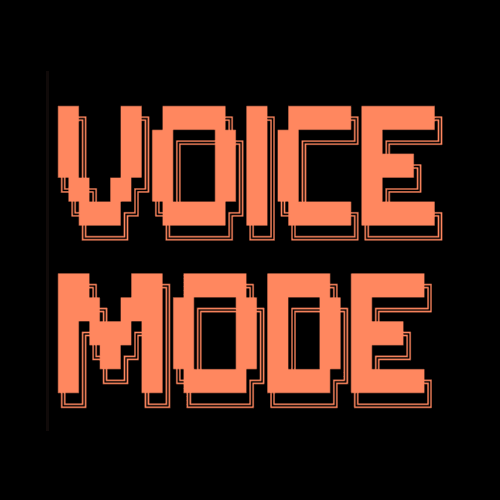 The VoiceMode logo, the words VOICE MODE in orange pixel letters on black