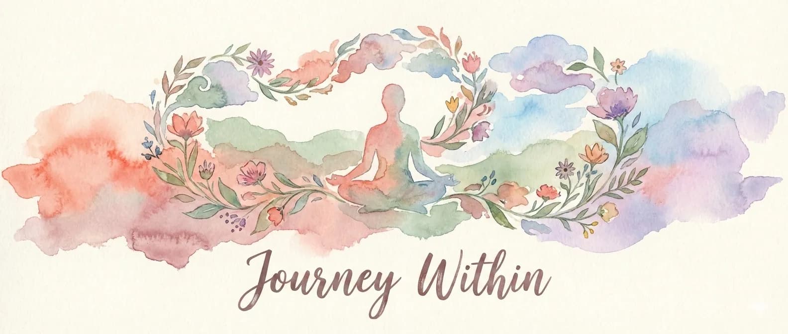 A watercolor cover reading Journey Within, with a seated figure among flowers