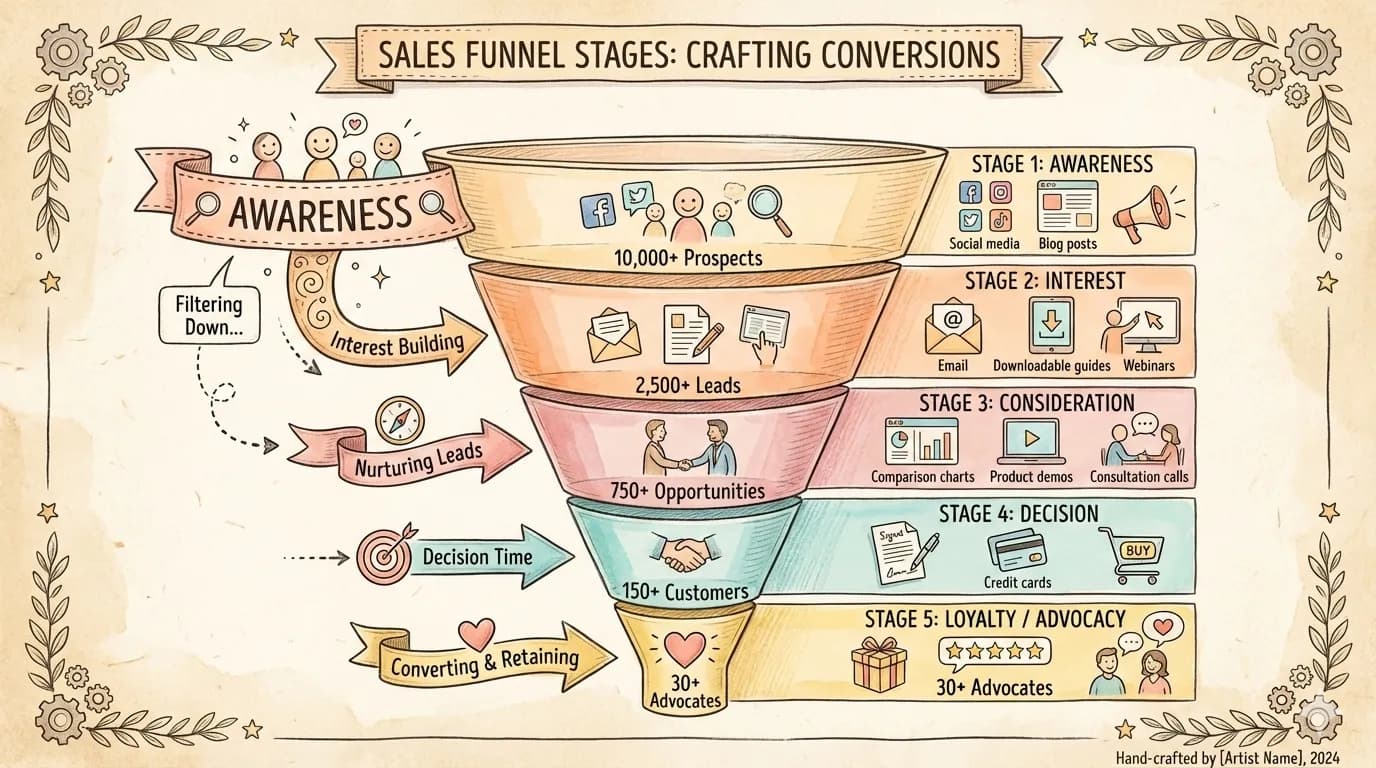 A sales funnel infographic from awareness to advocacy