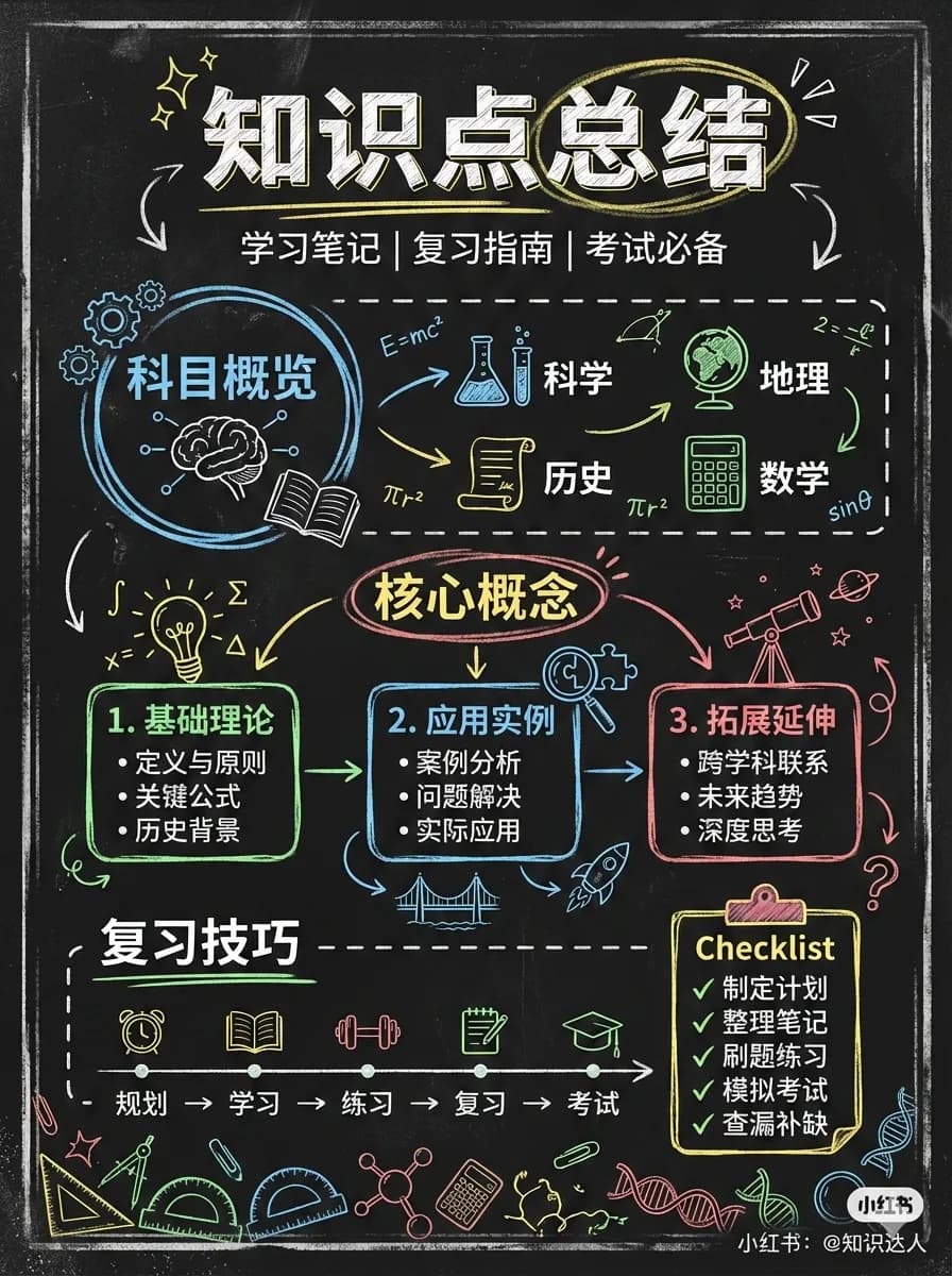 A study summary card in a chalkboard style