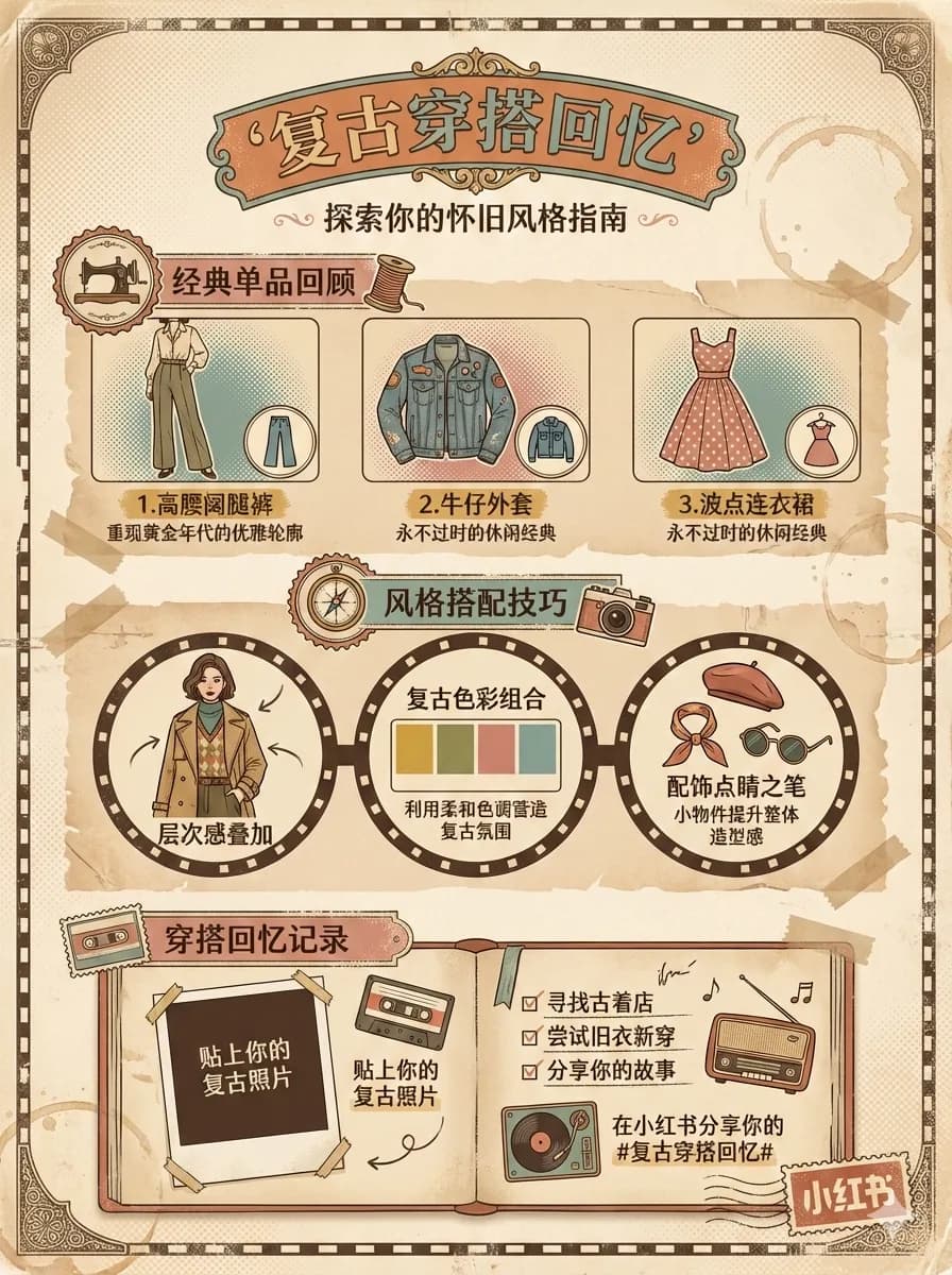 A vintage fashion guide card in a retro style