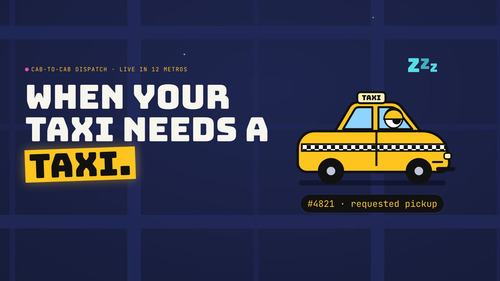 A frame from a /brag launch video for a sample taxi-for-taxis app