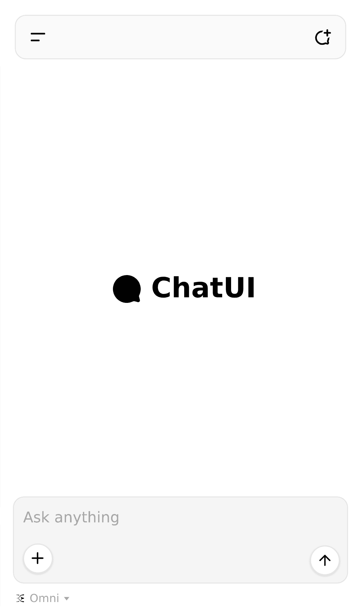 The Chat UI start screen on a phone, with an Ask anything box and the Omni model picker
