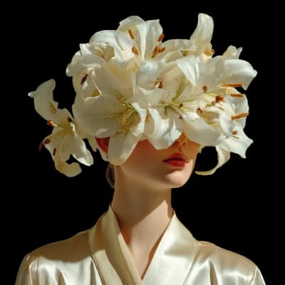 Example output: a woman with a crown of white lilies cut out from her background