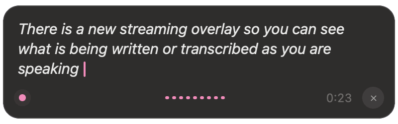 The Handy recording overlay showing words appear as they are spoken