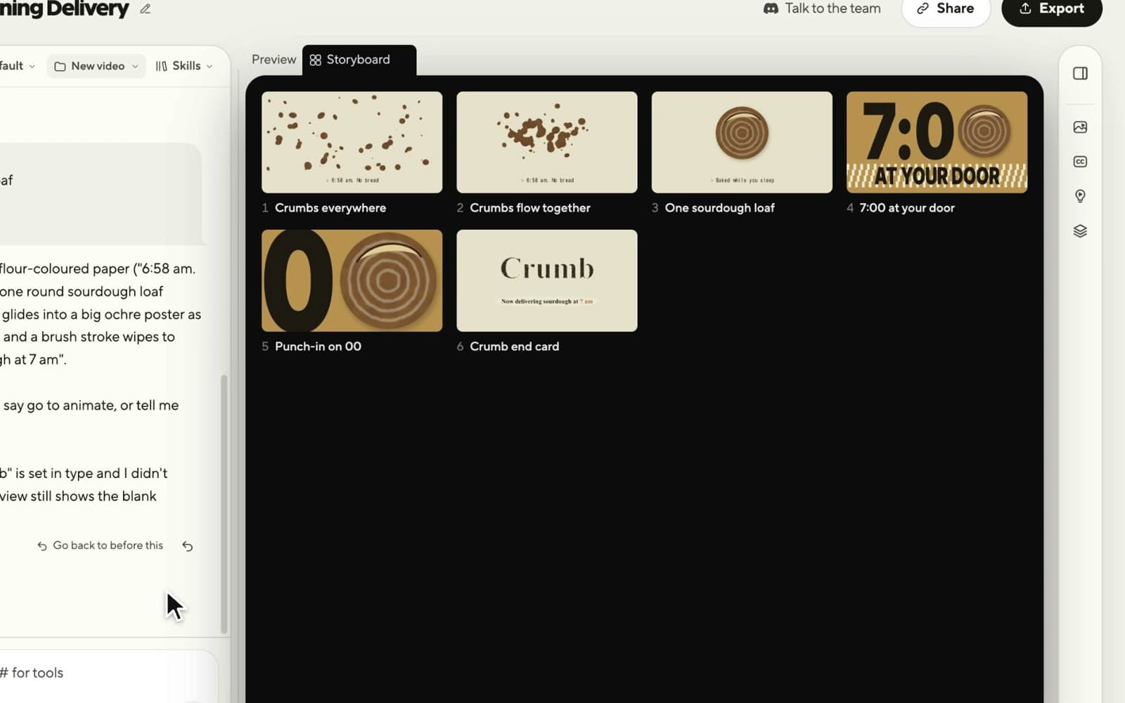 The storyboard view of a short video in the HyperFrames studio