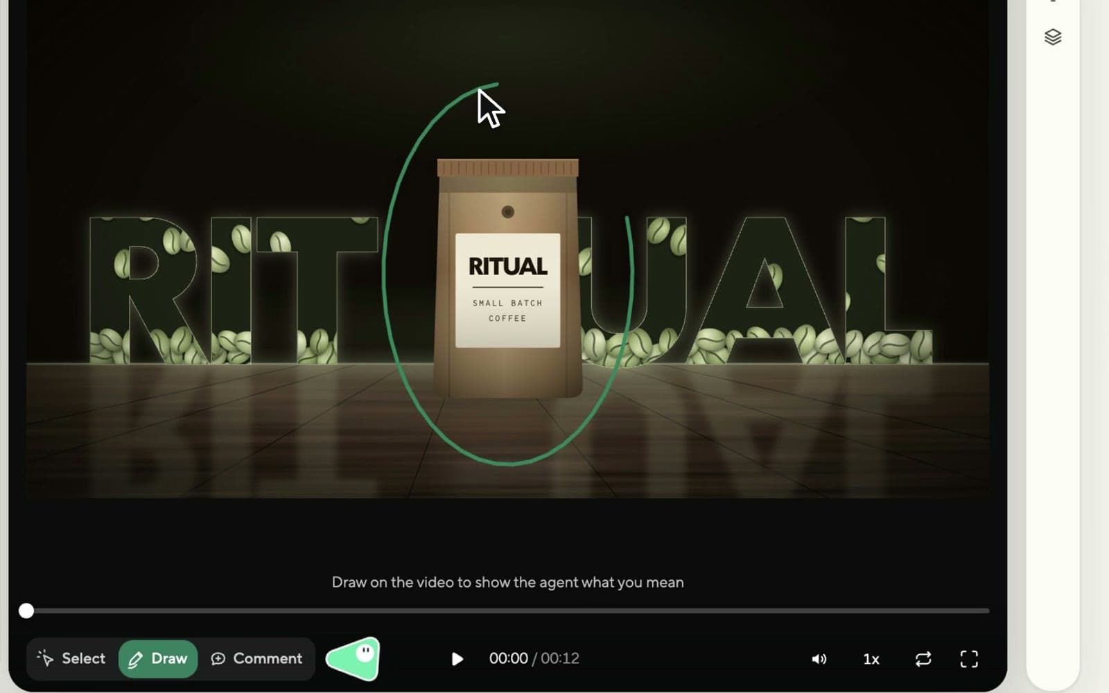 Drawing on a video frame to tell the agent what to change in the HyperFrames studio