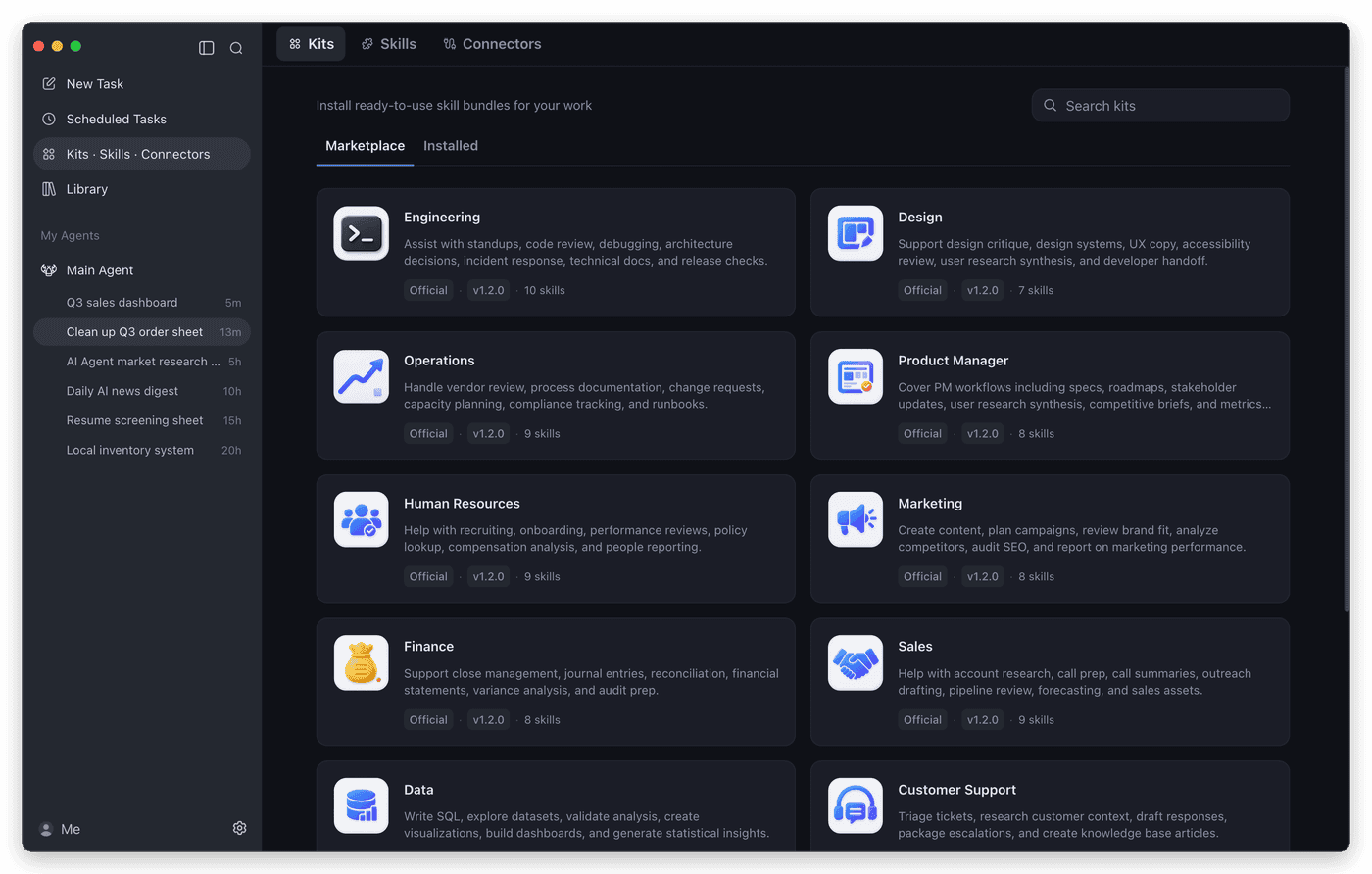 The kits marketplace with skill bundles for engineering, design, finance and sales