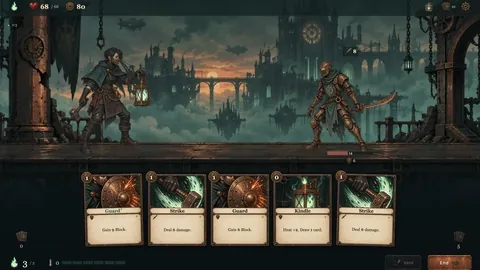 A deckbuilding card battle game made with OhMyGame, in a gothic setting