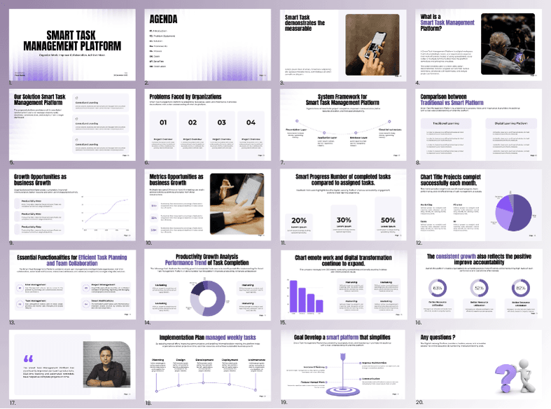 Slide layouts from Presenton's Executive template for leadership updates and strategy reports