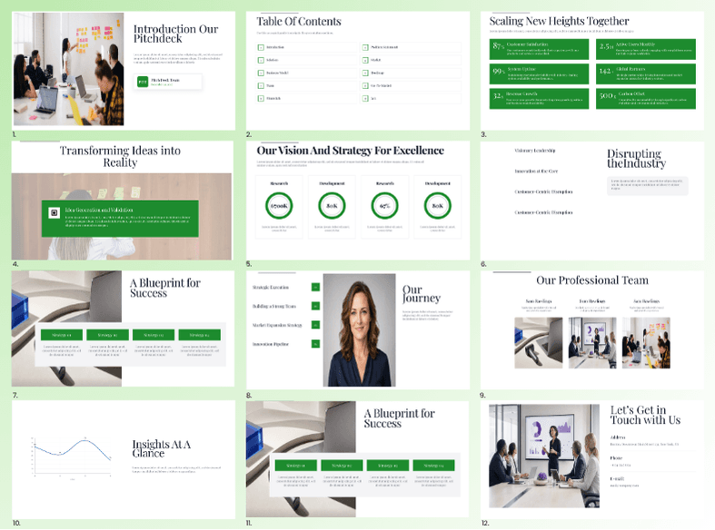 Slide layouts from Presenton's Standard template for reports, proposals and company decks