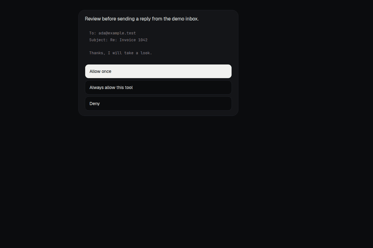 An approval prompt asking to allow once, always allow or deny an email reply