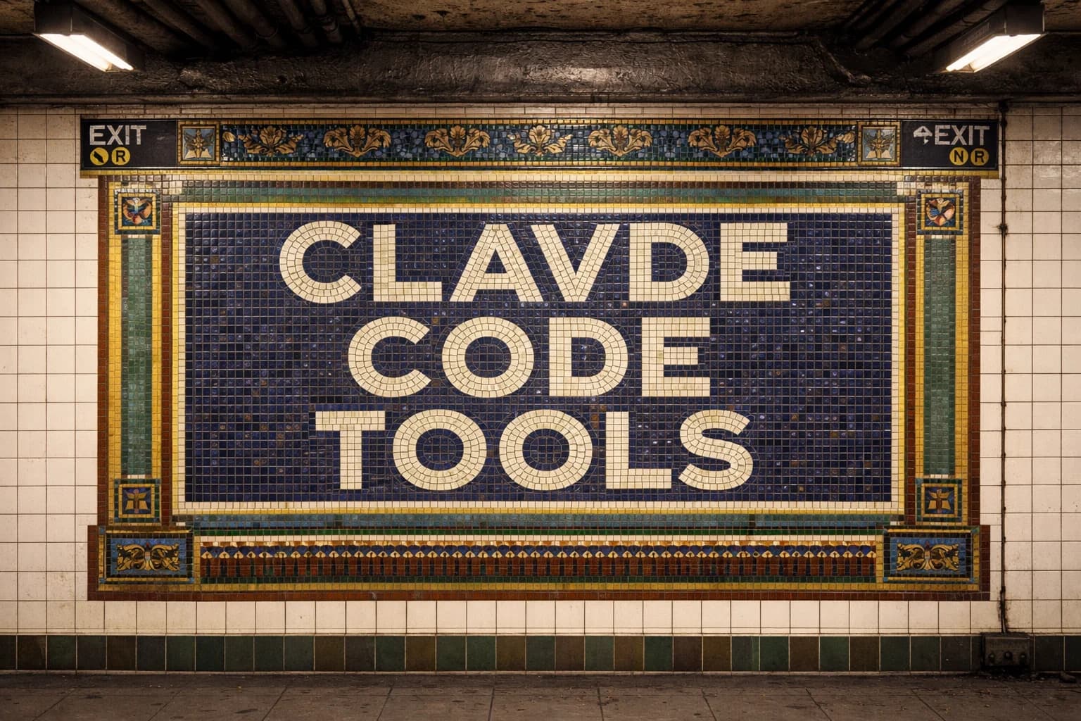 The Claude Code Tools title, set in a subway-station mosaic