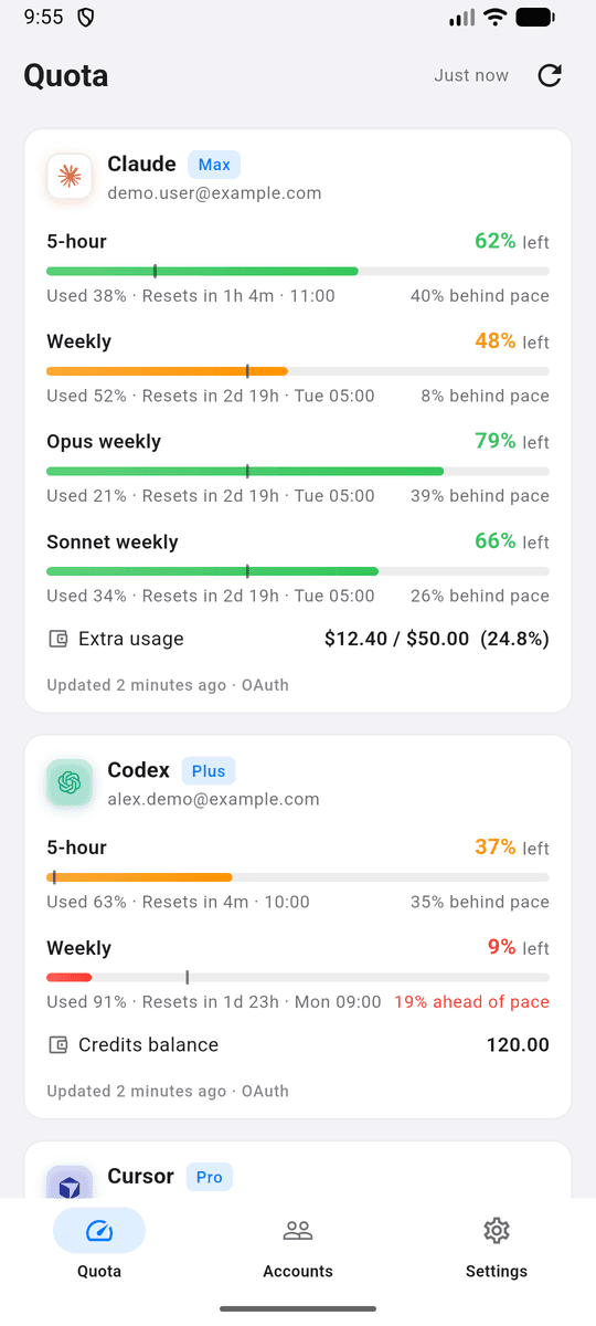 The TokenBar dashboard on an Android phone