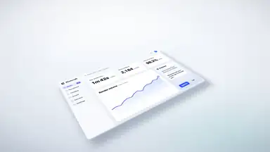 A product page tilting in 3D as its parts fly apart, an exploded-view camera shot