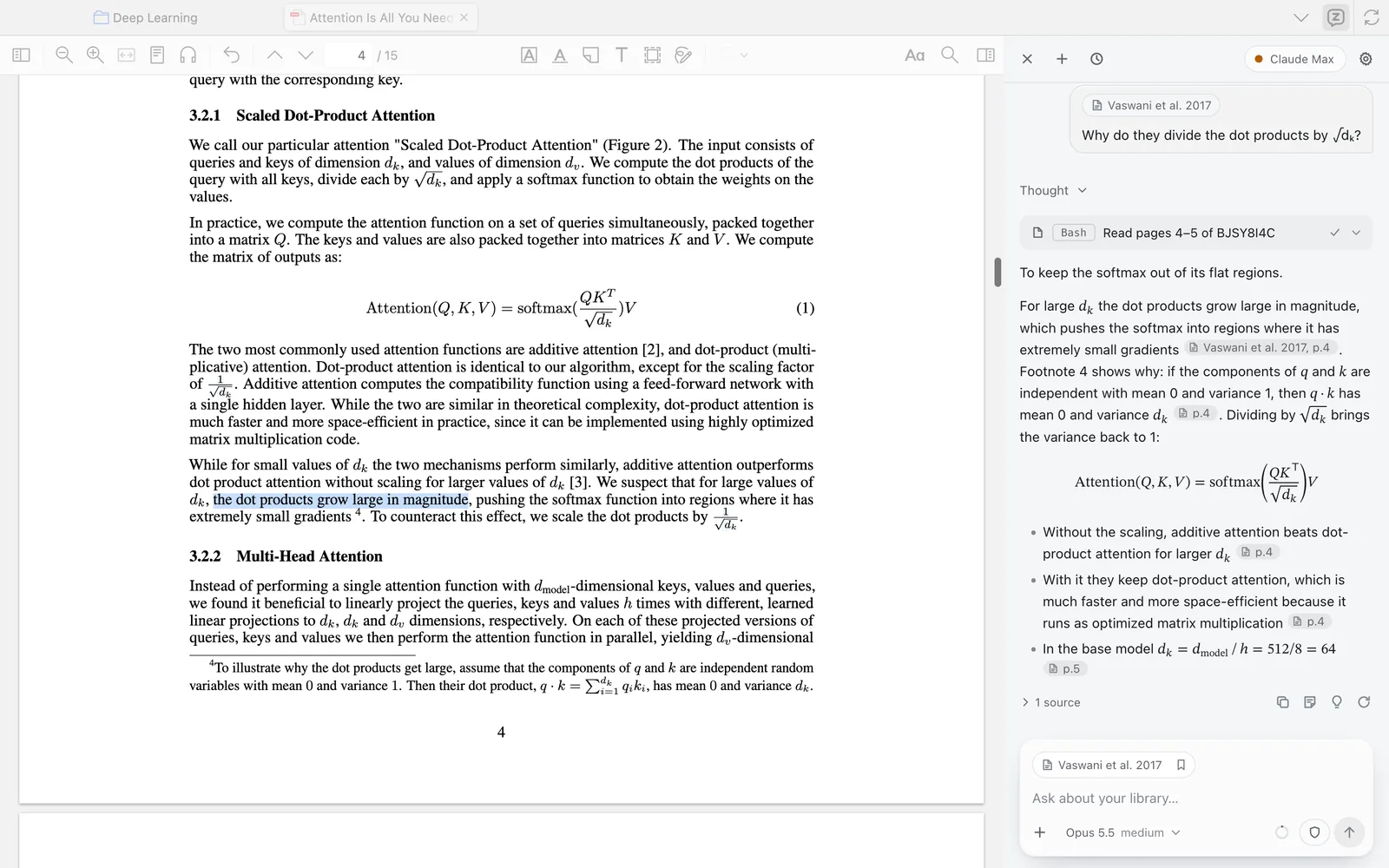 Zotero with a paper open and the Zotero Agent chat panel explaining one passage, with page citations that highlight the quoted sentence