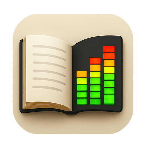 The ebook2audiobook app icon, an open book with a sound level meter on one page