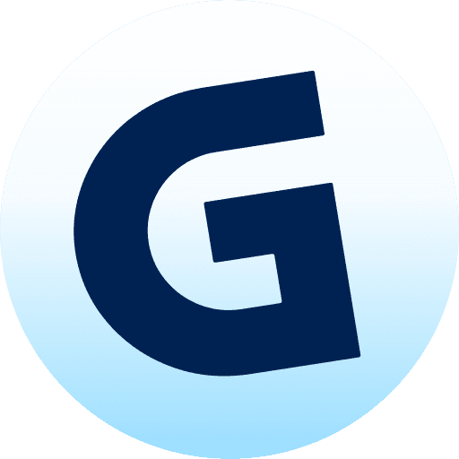 The Gamma logo, a dark blue G on a light blue circle