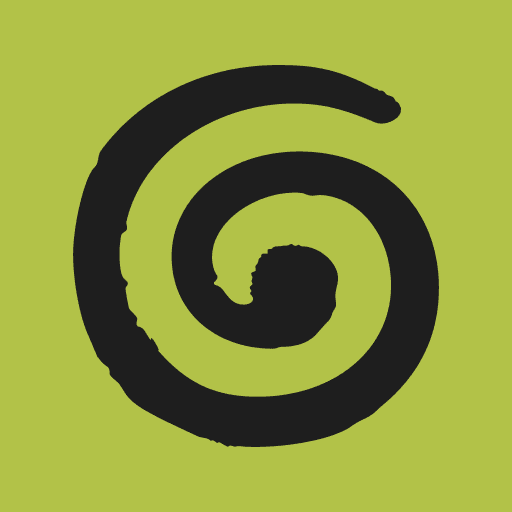 The Granola logo, a black spiral on a lime green square