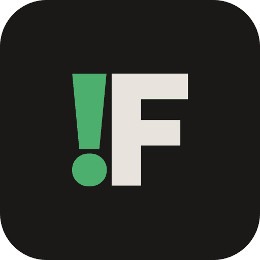 The NotFair icon, a green exclamation mark beside a white letter F on a dark rounded square