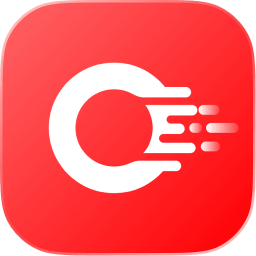 The Octop app icon, a white ring with speed lines on red