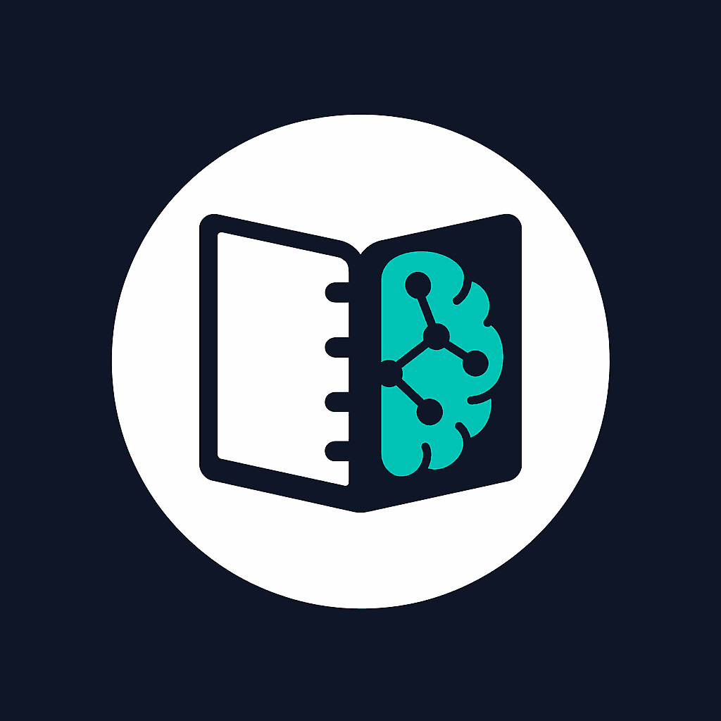 The Open Notebook logo, an open notebook with a brain on one page