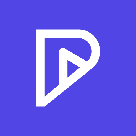 The Presenton logo, a white P with a play symbol on a purple square